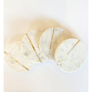 Sous-verres en marbre Taille personnalisée de luxe en pierre de marbre et incrustation de métal pour le thé ou le café au meilleur prix Sous-verres en marbre - Product Image 4