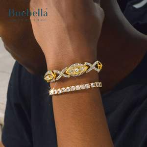 Mauvais yeux glacés plaqués or 18 ct 12mm avec chaîne Infinity Bracelet bijoux Hip Hop pour hommes - Product Image 2