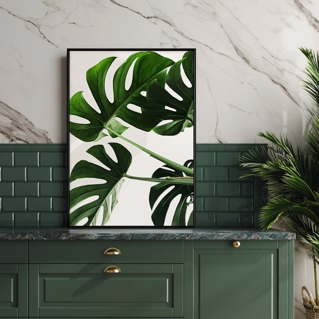 Декор для ванной комнаты с рамкой monstera Художественная печать зеленое растение Настенный декор ботаническая Настенная картина