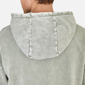 Venta al por mayor 2025 peso pesado lavado sólido sudaderas con capucha de los hombres de alta calidad 100% algodón polar Vintage desgastado ácido lavado bolsillo pulóver - Product Image 6