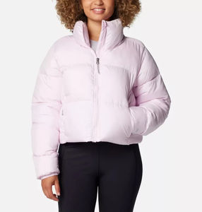 Veste courte doudoune rose aube pour femmes OEM vente en gros confortable hiver fermeture éclair complète toile respirante support solide bulle peau de mouton - Product Image 2