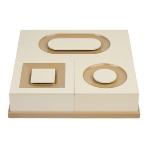 Beige Lacquered Multi Compartment <b>Box</b> With Oval Square Round Lids Decorative Organizer For Jewelry <b>Makeup</b> Home Office Storage - Product Image 1