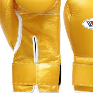 Gants de boxe professionnels en cuir doré avec fermeture velcro au poignet, gants d'entraînement et de sparring pour hommes et femmes - Product Image 3
