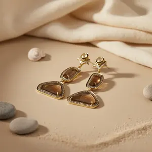 Boucles d'oreilles pendantes en pierre précieuse marron chic pour la mode féminine - Product Image 2