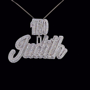 Pendentif personnalisé en moissanite glacée avec nom, pendentif en moissanite VVS avec lettre, argent 925 plaqué or, bijoux hip hop - Product Image 1