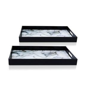Plateau de luxe en marbre blanc et noir de qualité avec poignées en métal plateau de service ramadan au design de luxe à prix compétitif - Product Image 6