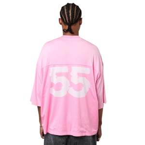 Men Oversized Football Jersey <b>T</b>-<b>Shirt</b> Pink Mesh Polyester Blend Streetwear Top with <b>Large</b> 55 Print Front Back - Product Image 2