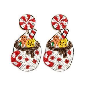 Pendientes de gota bordados con cuentas de semillas festivas personalizables, joyería de Navidad hecha a mano, diseño de logotipo, abalorios de vacaciones a la moda - Product Image 2