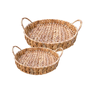 Plateau de jacinthe d'eau en rotin de bambou fabriqué à la main panier de rangement de fruits servant des boissons, des collations décor à la maison panier de rangement écologique - Product Image 1