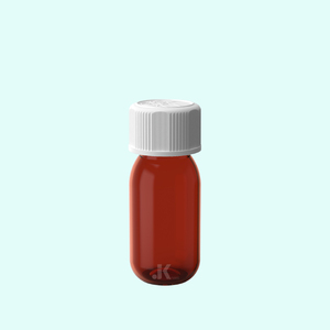 Botella de jarabe redonda PET de 45ml con tapa CR Ámbar Fábrica de Vietnam Servicio OEM ODM La mejor calidad M0759 - Product Image 1