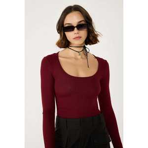 Blusa de Manga Larga para Mujer, Cuello Redondo Informal, Top de Popelina, Bordado de Encaje en la Parte Delantera, Logotipo, Poliéster, Talla XL, Corte Regular - Product Image 1