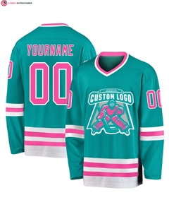 Camiseta de hockey personalizada Aqua Pink-White con colocación frontal del logotipo - Product Image 3