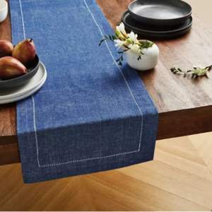 Contemporary linen <b>table</b> <b>runners</b> with geometric embroidery work modernizing dining <b>table</b> appeal stylish homes - Product Image 2