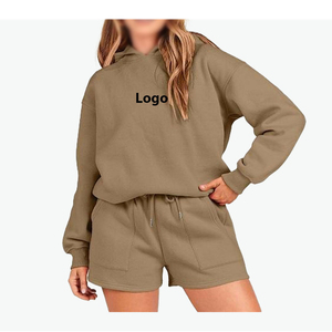 Ensemble sweat-shirt et short pour femme de qualité supérieure, coupe régulière, grande taille, vente chaude, tricot uni décontracté, 100% coton, 6XL - Product Image 2