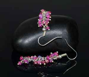 Natural Fire Lavender Ethiopian <b>Opal</b> Sterling Silver Beaded Cluster <b>Earrings</b> Bezel Setting Rhodium Elegant Handmade Party - Product Image 5