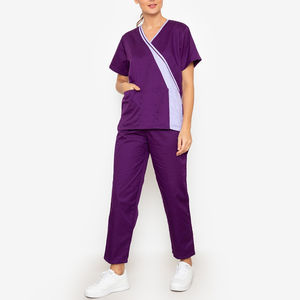 Vêtements d'hôpital violets personnalisés à manches courtes pour femmes Costumes de gommage chirurgical confortables pour médecins et infirmières Ensembles d'uniformes - Product Image 3