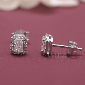 IGI Certified Lab Grown Diamond Radiant Cut Halo Stud <b>Earrings</b> 14K <b>Gold</b> Rectangular Diamond <b>Earrings</b> - Product Image 3