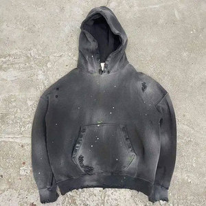 Pull Offre Spéciale Streetwear Hoodie No String Fleece Blank Vintage Double Couche Distressed Hoodies pour Hommes - Product Image 5