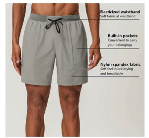 กางเกงขาสั้นออกกำลังกายโยคะฟิตเนสผู้ชายแบบใหม่ขายส่ง แห้งเร็ว มีเชือกผูก กระเป๋าข้าง ระบายอากาศได้ดี รับสั่งทำ - Product Image 3