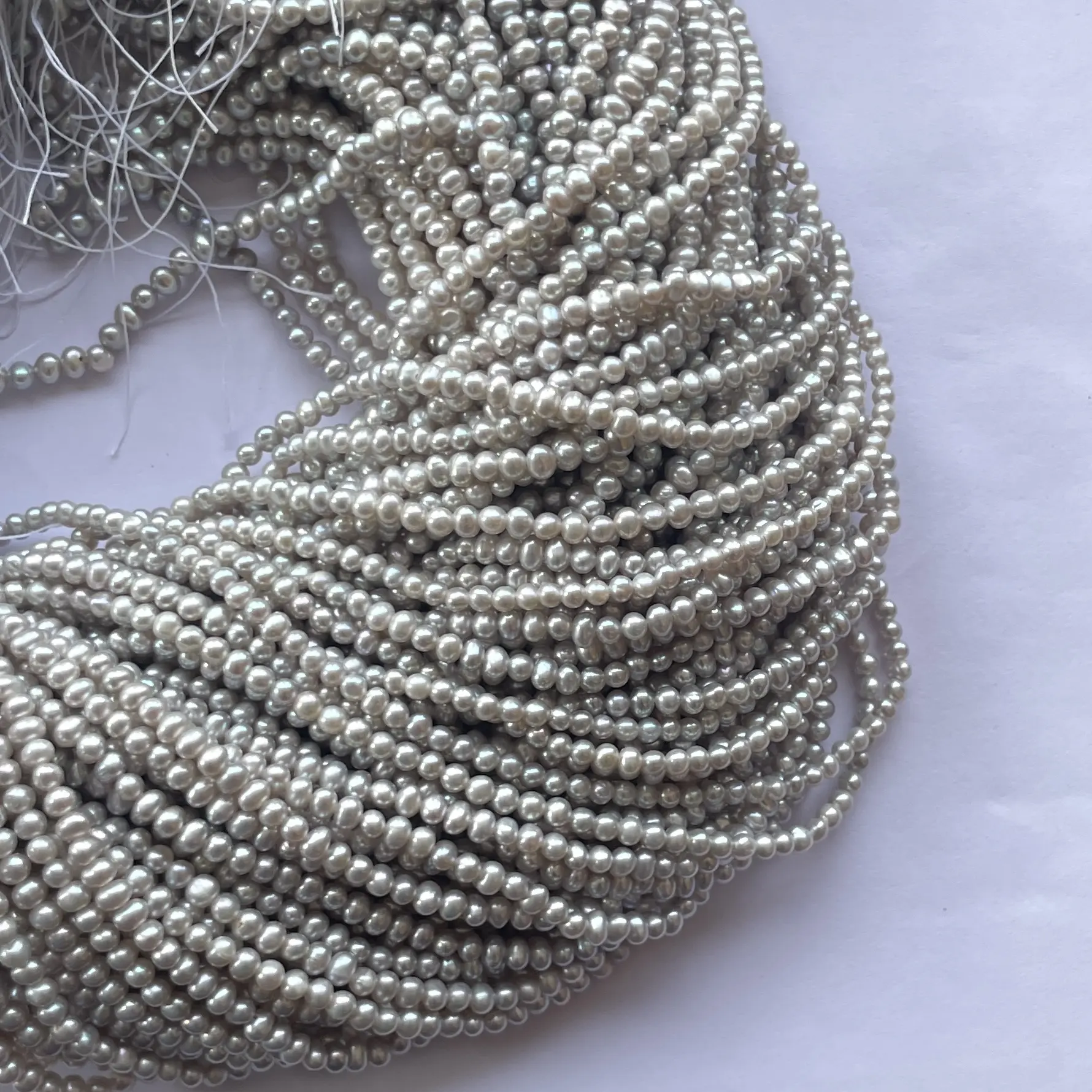 3mm 4mm Natural Whitish Gray Freshwater Pearl Stone Round Beads Strand Wholesale Gemstone Supplier from Manufacturer Real Pearls