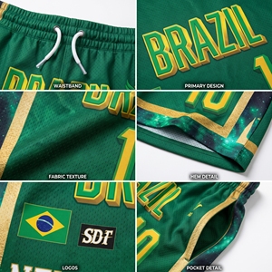 Shorts de basketball pour hommes à impression numérique, vert et jaune, imprimé sur le devant, cordon de serrage tissé, taille mi-haute, décontracté, respirant, en polyester - Product Image 3