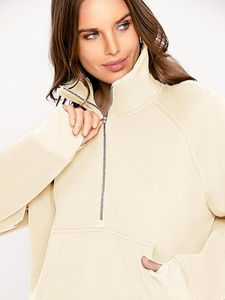 Sweat-shirts avec poche kangourou, sweat-shirt à fermeture éclair quart pour femme, sweat-shirt décontracté à coupe ample, polaire à demi-zip pour vêtements pour femmes - Product Image 6
