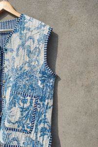 Hecho a mano estilo bohemio mujer azul blanco Vintage chaqueta acolchada abrigo tejido Casual rayas manga Las tuberías para invierno - Product Image 4