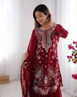 Vente en gros de costume Sharara lourd en fausse georgette de qualité supérieure travail de séquence brodé pour les occasions de fête