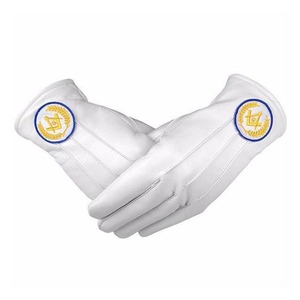 Guante Masónico Blanco 100% Algodón Personalizado por el Fabricante con Tres Rayas y Logotipo Bordado para Uso Diario - Product Image 6