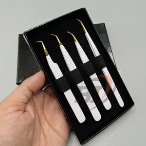 Pinzas para Extensión de Pestañas de 45 y 90 Grados, Pinzas Largas y Delgadas de Acero Inoxidable Blanco Dorado, Logotipo Personalizado - Product Image 5