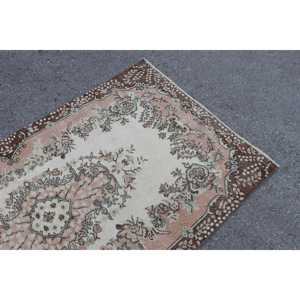 พรมวินเทจขนาด 3.8x7.1 ฟุต สีน้ำตาลลายดอกไม้ พรมขนสัตว์ตุรกี - Product Image 5