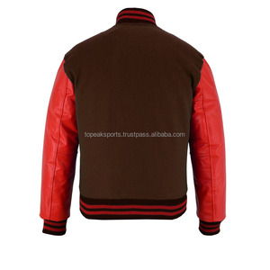 Chaqueta Varsity 2026 OEM Icónica de Lana Marrón Oscuro con Mangas de Cuero Rojo para Hombre, Chaqueta de Moda con Calefacción 100% de Alta Calidad y Bajo MOQ - Product Image 2