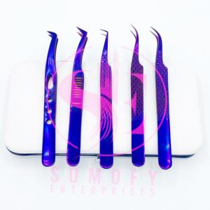 Pinzas para extensiones de pestañas de lujo, volumen de acero de 90 grados, paquete personalizado de Plasma púrpura, puntas de fibra sostenibles ecológicas - Product Image 3