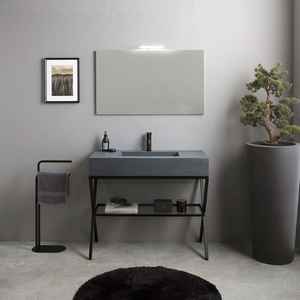 Mueble de Baño Independiente de 100 cm con Lavabo y Espejo en Gris Madera, Muebles de Baño Modernos - Product Image 1