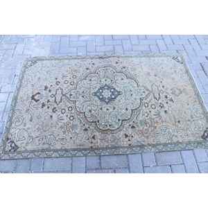 Alfombra Vintage de 3.5x5.6 pies, Alfombra Floral Azul Marrón de Lana - Product Image 3