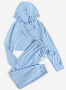 Última mujer Casual dos piezas de punto 100% algodón camiseta con capucha manga larga Color personalizado pulóver para la colección de tiendas en línea - Product Image 5