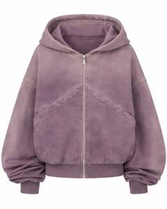 Sudadera con Capucha Corta y Cremallera, Color Malva Lavado, Estilo Urbano, Personalizada por el Fabricante, Prenda de Algodón Teñida, Chaqueta para Mujer, OEM Personalizado - Product Image 1
