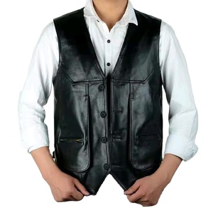 Gilet en cuir pour motocycliste, style traditionnel classique, col montant, vêtements pour hommes, nouvelle mode automne hiver - Product Image 2