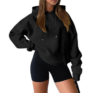 Sudaderas con capucha recortadas de lana de gran tamaño para mujer de algodón 100% de alta calidad con estampado informal de logotipo frontal para Otoño e Invierno - Product Image 1