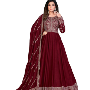 Último diseñador Fab Zone Art hilo de seda bordado trabajo Anarkali vestido indio y paquistaní ropa - Product Image 1