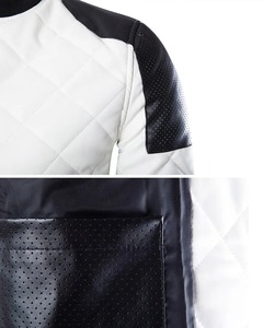 Veste en cuir d'hiver sur mesure de haute qualité en gros, logo frontal, streetwear écologique, col montant, PU noir et blanc, tailles M-5XL - Product Image 6