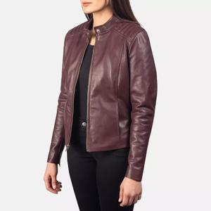 Veste en cuir d'hiver coupe ajustée pour femmes à manches longues en toile pure respirante avec fermeture à glissière incurvée Design à la mode - Product Image 3