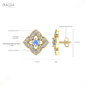 Produits les plus vendus Or massif 14k Goujons en diamant Halo Pierre de lune arc-en-ciel naturel Boucles d'oreilles Push Back Fournisseur en gros de qualité - Product Image 5