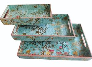 Bandejas Decorativas de Resina Hechas a Mano para Desayuno y Decoración del Hogar, con Asas, Estampado Verde y Dorado - Product Image 6