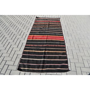 Vintage Turkish Wool <b>Rug</b> Modern <b>Black</b> Oversized Area 34 X 82 ft Flat Weave Patchwork Pattern for Living Room Decorations Latex - Product Image 1