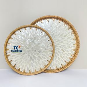 Plateau en nacre de haute qualité avec plateau artisanal en bois fait main en rotin pour cadeaux et décoration - Product Image 2