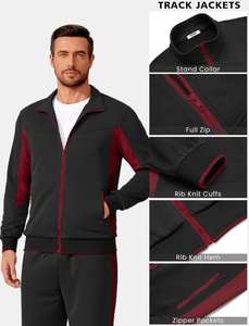 Chándal de lana atlético para hombre, conjunto de 2 piezas, manga larga, cremallera completa, Sudadera con capucha, pantalones de chándal para correr informal, traje de entrenamiento de invierno - Product Image 5