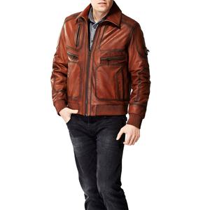 Nueva chaqueta de bombardero de cuero marrón de alta calidad para hombre estilo motorista totalmente personalizada con chaqueta de piel de oveja Original para hombre - Product Image 3