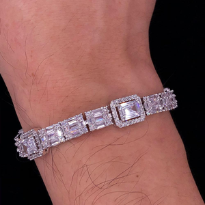 Pulsera de Hip Hop de Plata de Ley 925 Premium con brazaletes de joyería brillantes de racimo de diamantes naturales de corte redondo y Baguette - Product Image 2