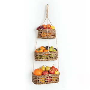 Cestas colgantes de fibra marina, cesta tejida de pasto marino, contenedor de cocina para almacenamiento de verduras - Product Image 5